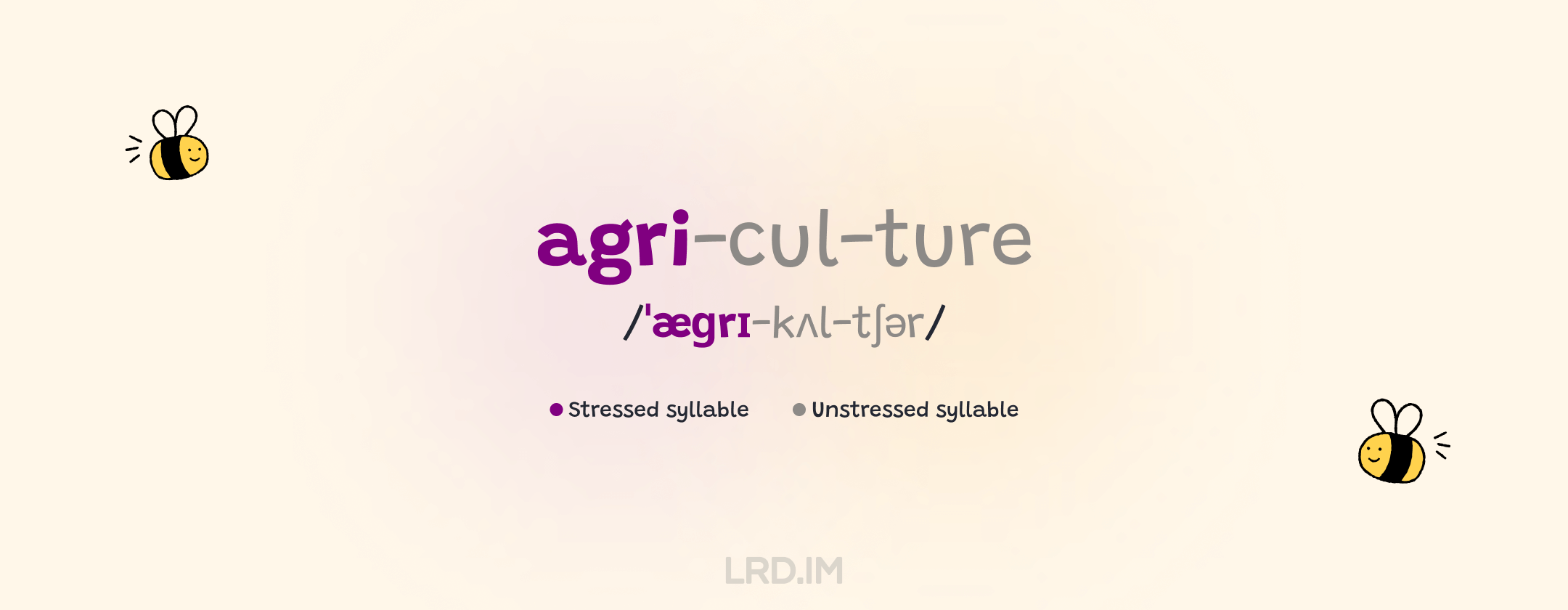 Stressed syllable and unstressed syllables of the word "agriculture"